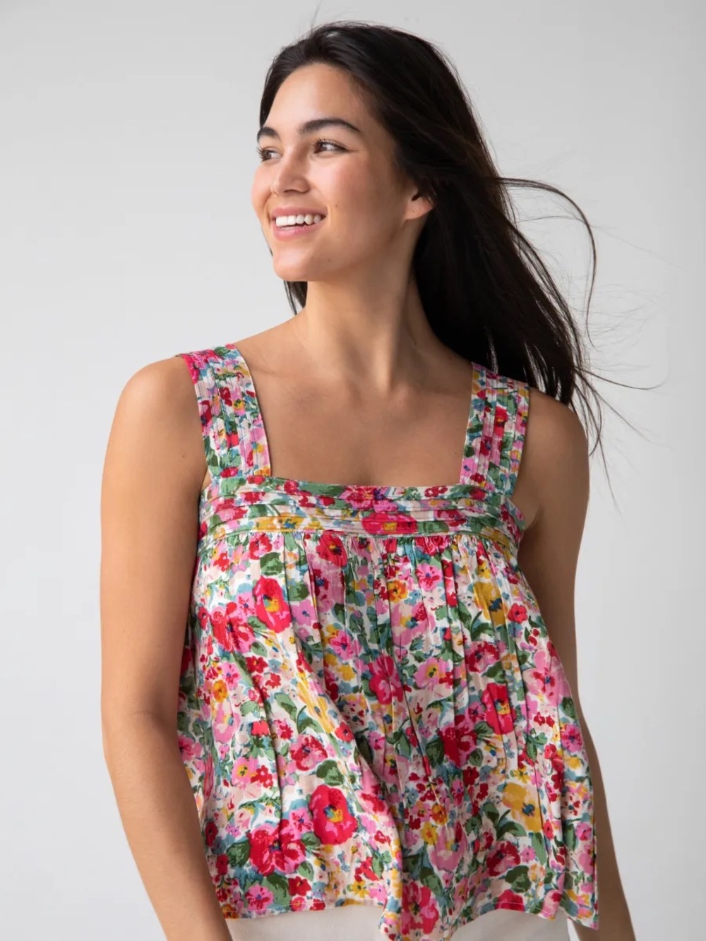Natural Life Kate Pleated Tank Top - Bright Pink Floral